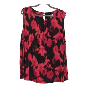 Calvin Klein 3X Sleeveless Red And Black Floral Flowy Silky Blouse Corpcore Chic